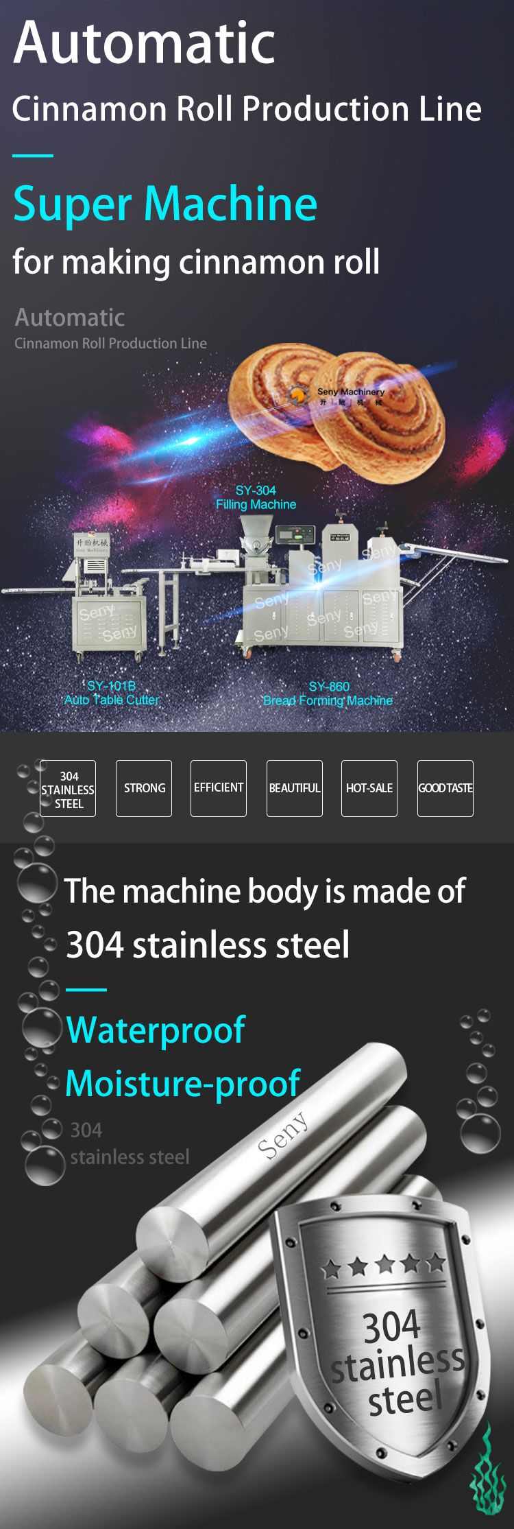 SY-860 Automatic Cinnamon Roll Bread Making Machine Production Line